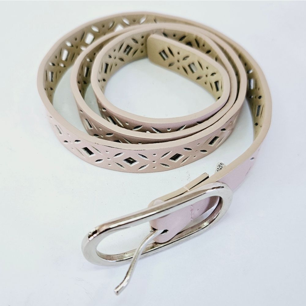 NWOT Dickies Laser Cut Dusty Pink Patterned Silver Tone Buckle PU Leather Belt
